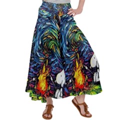 Dog Cartoon Starry Night Print Van Gogh Parody Women s Satin Palazzo Pants by Modalart