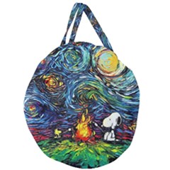 Dog Cartoon Starry Night Print Van Gogh Parody Giant Round Zipper Tote by Modalart