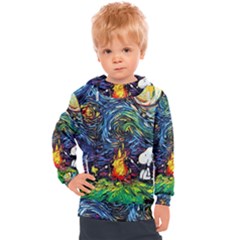 Dog Cartoon Starry Night Print Van Gogh Parody Kids  Hooded Pullover by Modalart