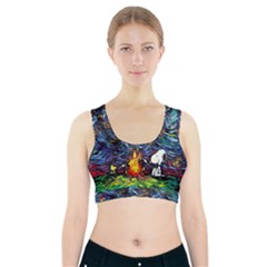 Dog Cartoon Starry Night Print Van Gogh Parody Sports Bra With Pocket by Modalart