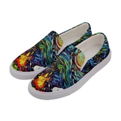 Dog Cartoon Starry Night Print Van Gogh Parody Women s Canvas Slip Ons by Modalart