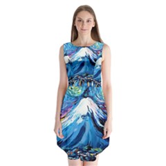 Mount Fuji Art Starry Night Van Gogh Sleeveless Chiffon Dress  