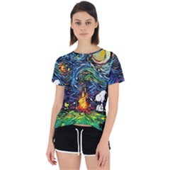 Dog Cartoon Starry Night Print Van Gogh Parody Open Back Sport T-shirt by Modalart