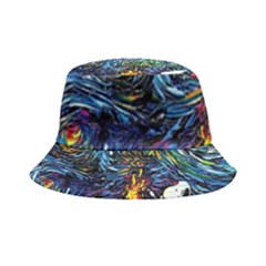 Dog Cartoon Starry Night Print Van Gogh Parody Inside Out Bucket Hat by Modalart