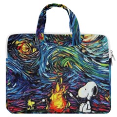 Dog Cartoon Starry Night Print Van Gogh Parody Macbook Pro 13  Double Pocket Laptop Bag by Modalart