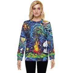 Dog Cartoon Starry Night Print Van Gogh Parody Hidden Pocket Sweatshirt