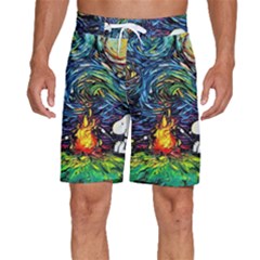 Dog Cartoon Starry Night Print Van Gogh Parody Men s Beach Shorts by Modalart