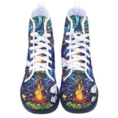 Dog Cartoon Starry Night Print Van Gogh Parody Women s High-top Canvas Sneakers by Modalart