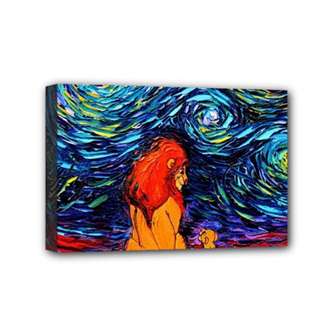 Lion Art Starry Night Van Gogh Mini Canvas 6  X 4  (stretched) by Modalart