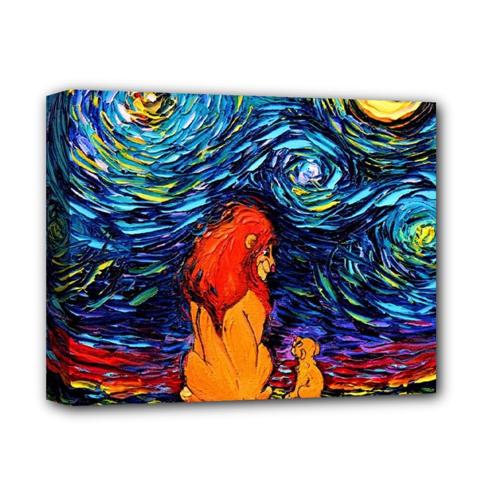 Lion Art Starry Night Van Gogh Deluxe Canvas 14  x 11  (Stretched)