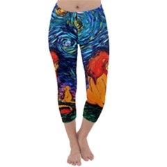 Lion Art Starry Night Van Gogh Capri Winter Leggings 