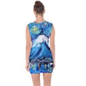 Mount Fuji Art Starry Night Van Gogh Lace Up Front Bodycon Dress View2