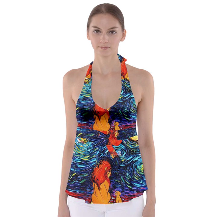 Lion Art Starry Night Van Gogh Tie Back Tankini Top