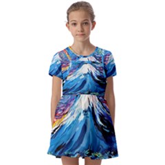 Mount Fuji Art Starry Night Van Gogh Kids  Short Sleeve Pinafore Style Dress