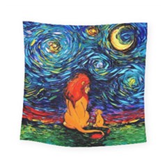 Lion Art Starry Night Van Gogh Square Tapestry (small)