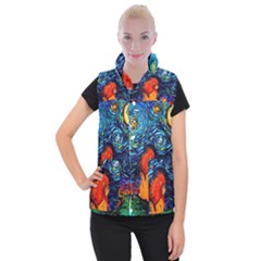 Lion Art Starry Night Van Gogh Women s Button Up Vest