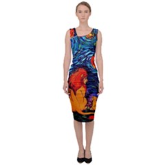 Lion Art Starry Night Van Gogh Sleeveless Pencil Dress by Modalart