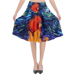 Lion Art Starry Night Van Gogh Flared Midi Skirt by Modalart