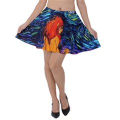 Lion Art Starry Night Van Gogh Velvet Skater Skirt