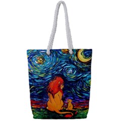 Lion Art Starry Night Van Gogh Full Print Rope Handle Tote (small) by Modalart