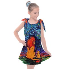 Lion Art Starry Night Van Gogh Kids  Tie Up Tunic Dress by Modalart