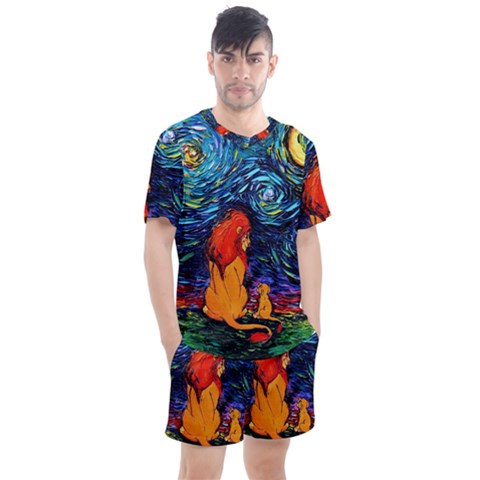 Lion Art Starry Night Van Gogh Men s Mesh T-shirt And Shorts Set by Modalart