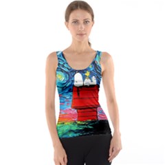 Red House Dog Cartoon Starry Night Women s Basic Tank Top by Modalart