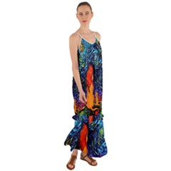 Lion Art Starry Night Van Gogh Cami Maxi Ruffle Chiffon Dress by Modalart