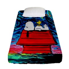 Red House Dog Cartoon Starry Night Fitted Sheet (single Size) by Modalart