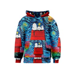 Red House Dog Cartoon Starry Night Kids  Pullover Hoodie