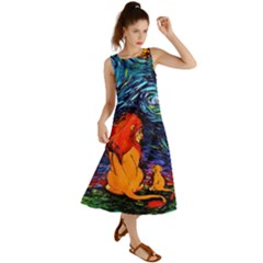 Lion Art Starry Night Van Gogh Summer Maxi Dress by Modalart