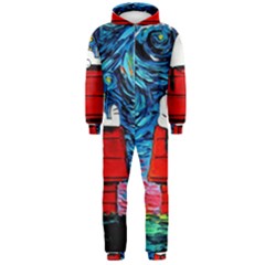 Red House Dog Cartoon Starry Night Hooded Jumpsuit (men)