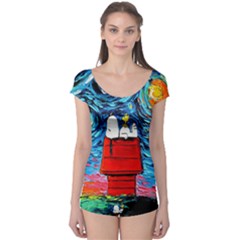 Red House Dog Cartoon Starry Night Boyleg Leotard  by Modalart