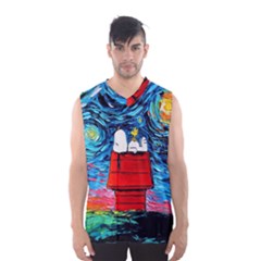 Red House Dog Cartoon Starry Night Men s Basketball Tank Top by Modalart