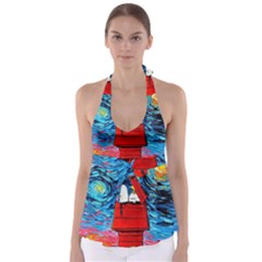 Red House Dog Cartoon Starry Night Tie Back Tankini Top by Modalart