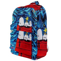 Red House Dog Cartoon Starry Night Classic Backpack by Modalart