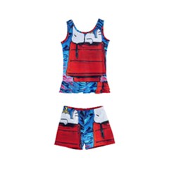 Red House Dog Cartoon Starry Night Kids  Boyleg Swimsuit by Modalart