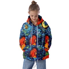 Lion Art Starry Night Van Gogh Kids  Oversized Hoodie