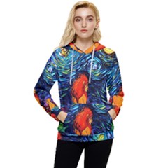 Lion Art Starry Night Van Gogh Women s Lightweight Drawstring Hoodie