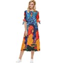 Lion Art Starry Night Van Gogh Bow Sleeve Chiffon Midi Dress View1