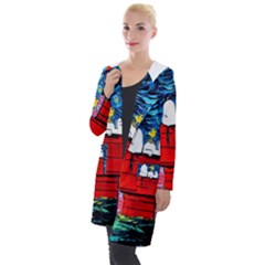 Red House Dog Cartoon Starry Night Hooded Pocket Cardigan by Modalart