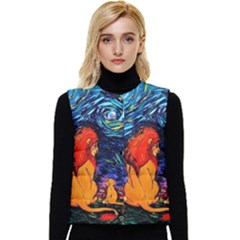 Lion Art Starry Night Van Gogh Women s Button Up Puffer Vest