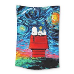 Red House Dog Cartoon Starry Night Small Tapestry