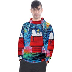 Red House Dog Cartoon Starry Night Men s Pullover Hoodie