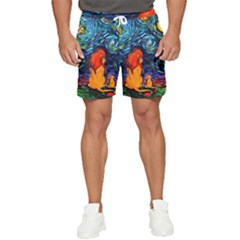 Lion Art Starry Night Van Gogh Men s Runner Shorts