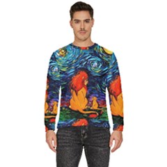 Lion Art Starry Night Van Gogh Men s Fleece Sweatshirt