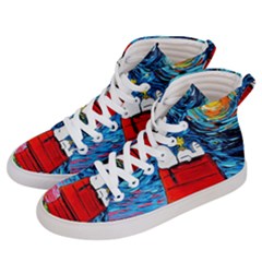 Red House Dog Cartoon Starry Night Men s Hi-top Skate Sneakers by Modalart