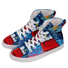 Red House Dog Cartoon Starry Night Women s Hi-top Skate Sneakers by Modalart