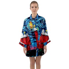 Red House Dog Cartoon Starry Night Long Sleeve Satin Kimono by Modalart