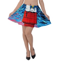 Red House Dog Cartoon Starry Night Velvet Skater Skirt